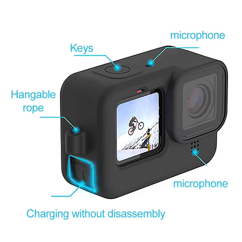 "Silicone Case & Tempered Glass for GoPro Hero 11/10/9"