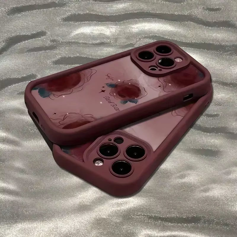 "INS Retro Halo Rose Silicone iPhone Case Shockproof Bumper"