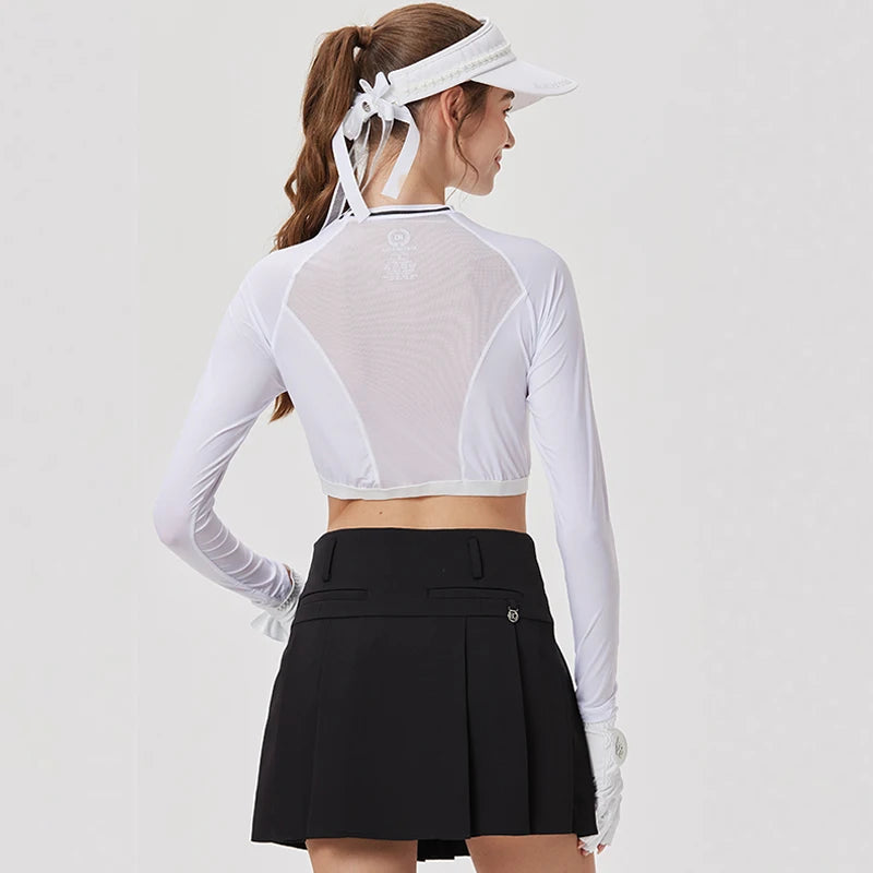 Blktee Summer Golf Clothing Women Sun Protection Golf Shirts Breathable Cropped Tops Underwear Ice Silk Bottoming Shirt UV-proof