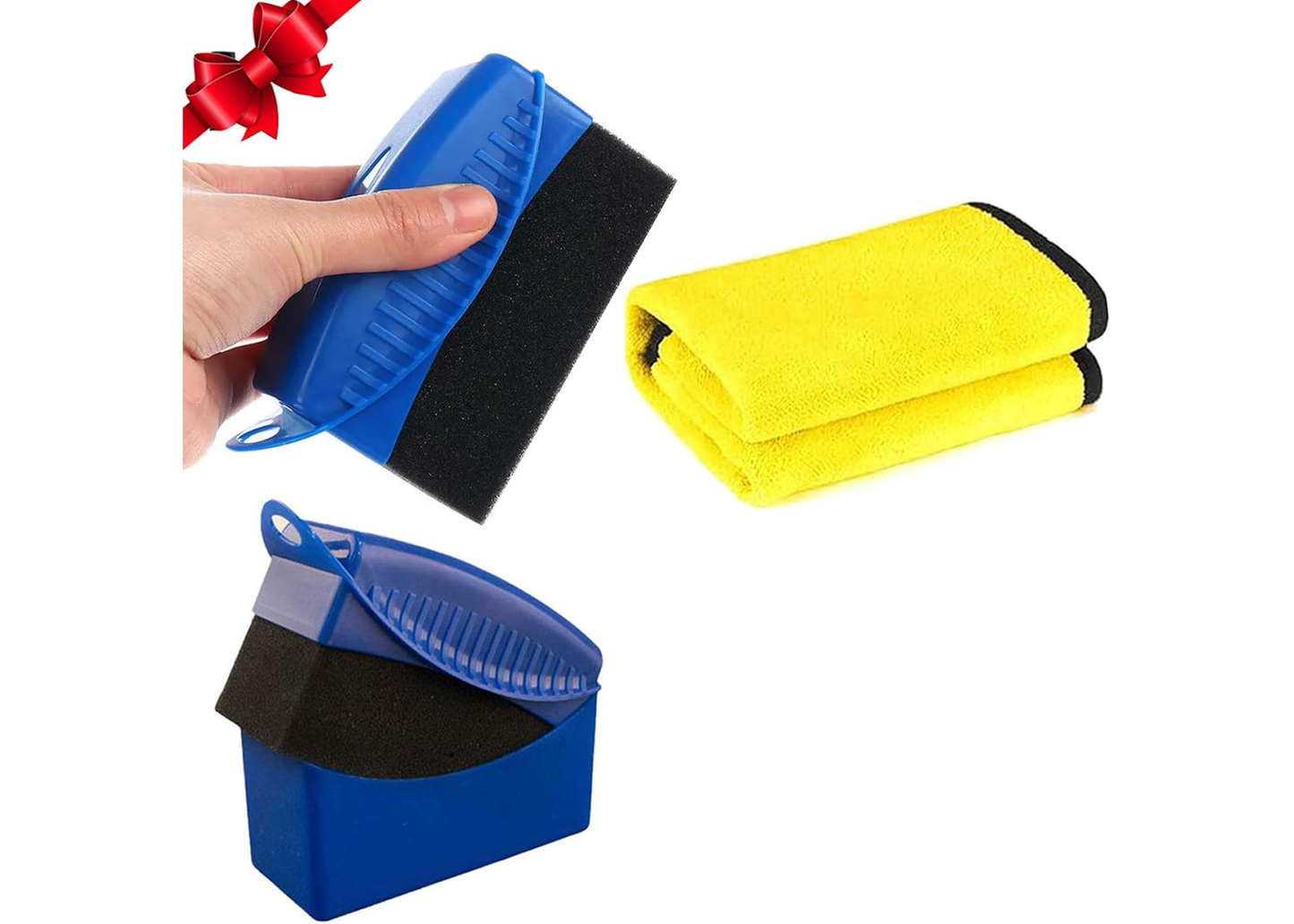 Tire Shine Applicator Kit - Reusable Sponge Pad, Brush, Towel, & Lid for Car Detailing