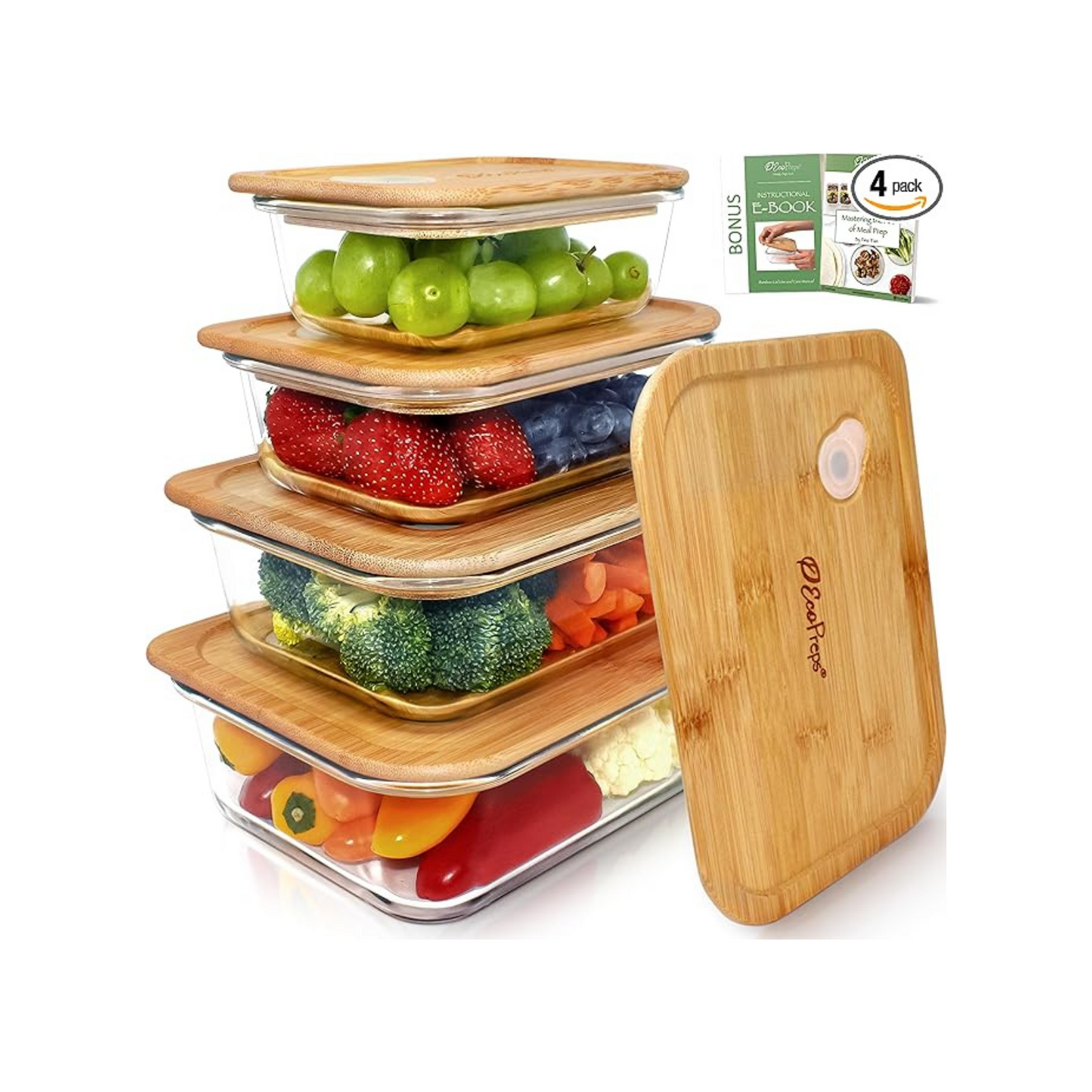 4-Pack Glass Food Storage Containers with Bamboo Lids – BPA Free