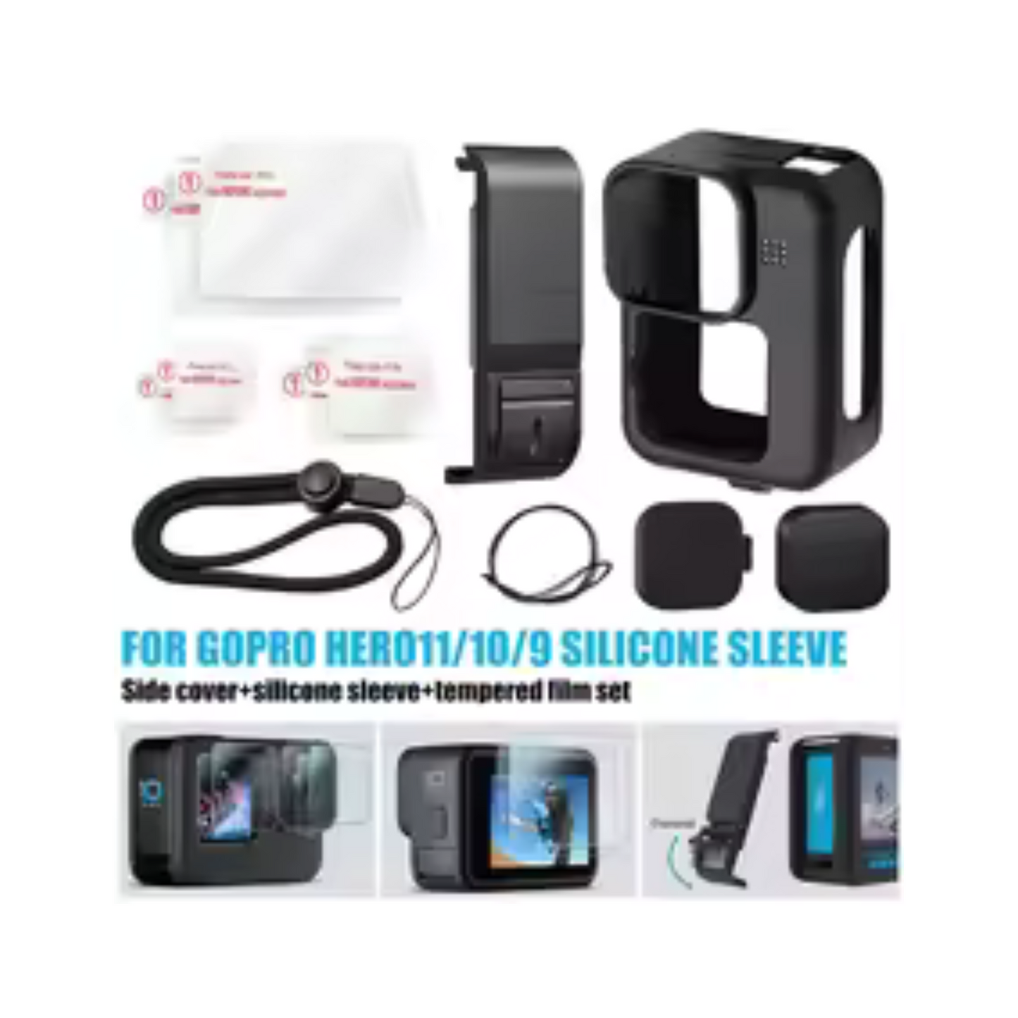 "Silicone Case & Tempered Glass for GoPro Hero 11/10/9"