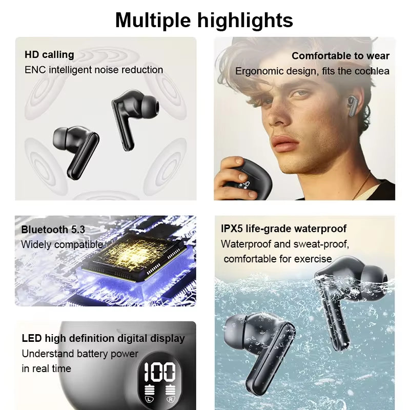 NEW S510 TWS Wireless Headphones LED Power Earphones Digital Display Headset Stereo Sound Bluetooth-Compatible 5.3 for Xiaomi
