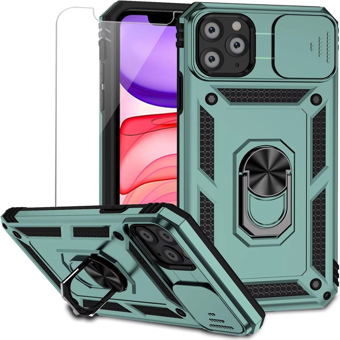 "iPhone 11 Case with Lens Cover & Kickstand Drop Protection"