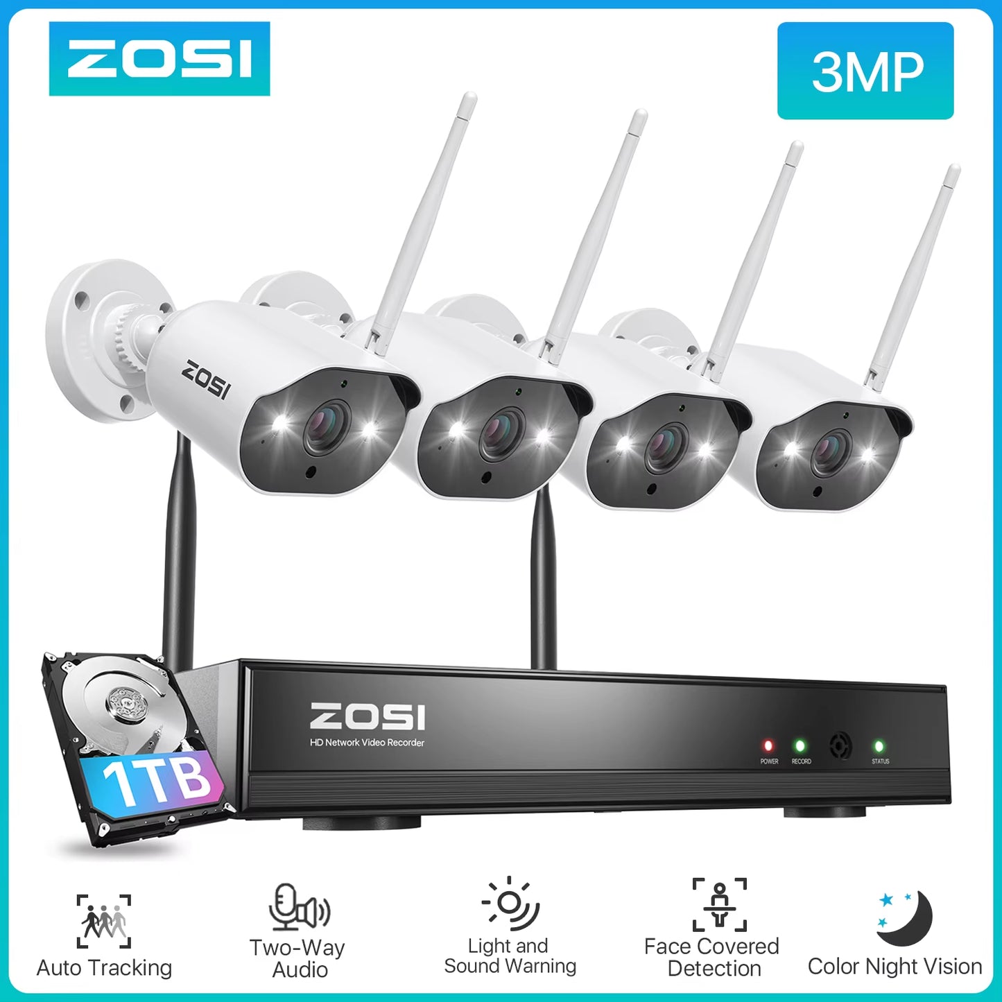 3MP Wireless Security System with 8CH H.265 NVR & Cameras