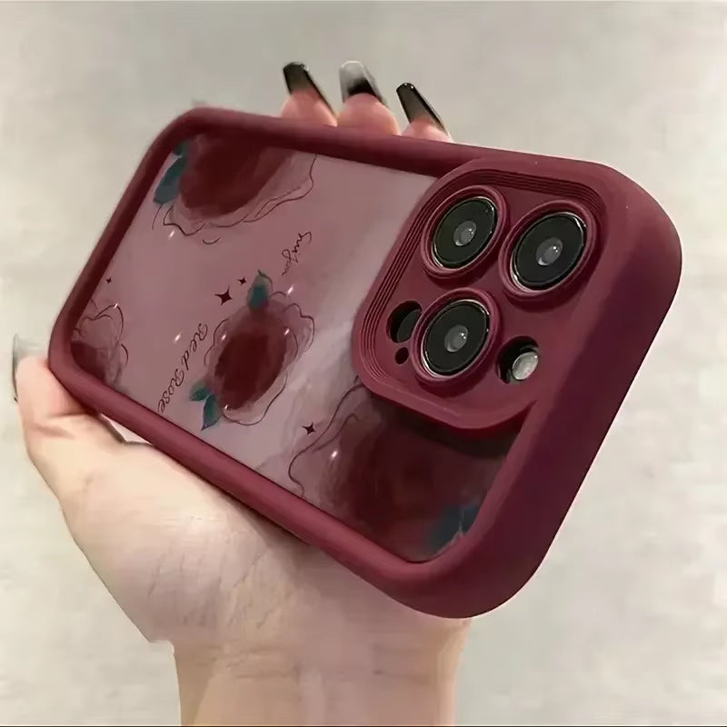 "INS Retro Halo Rose Silicone iPhone Case Shockproof Bumper"