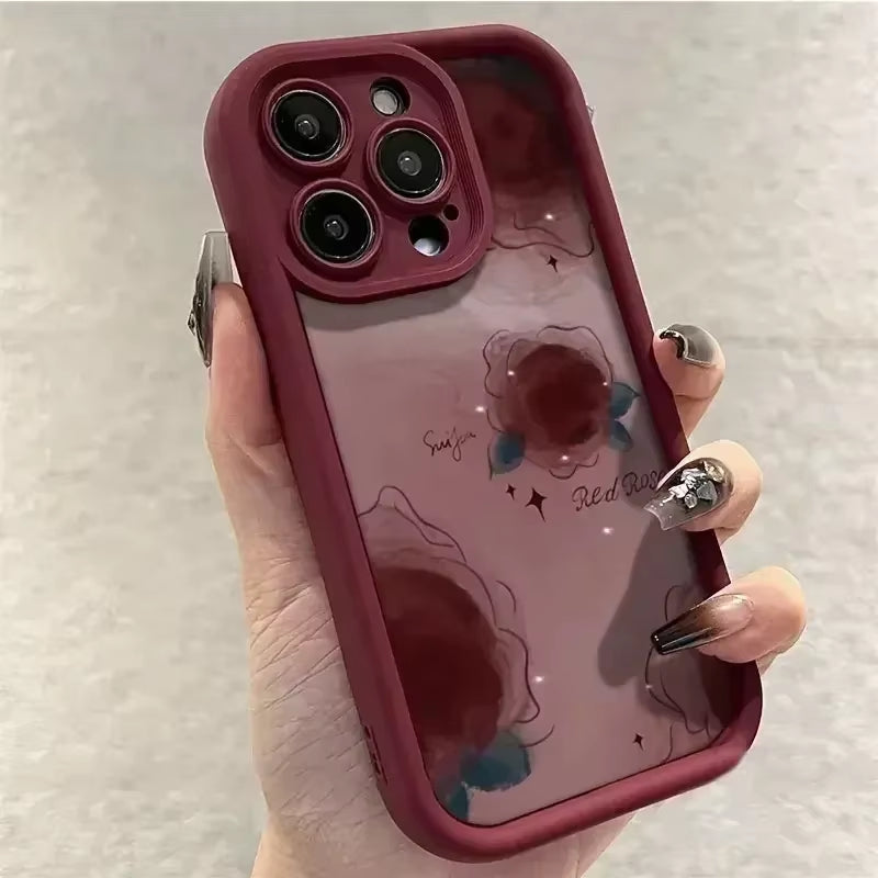 "INS Retro Halo Rose Silicone iPhone Case Shockproof Bumper"