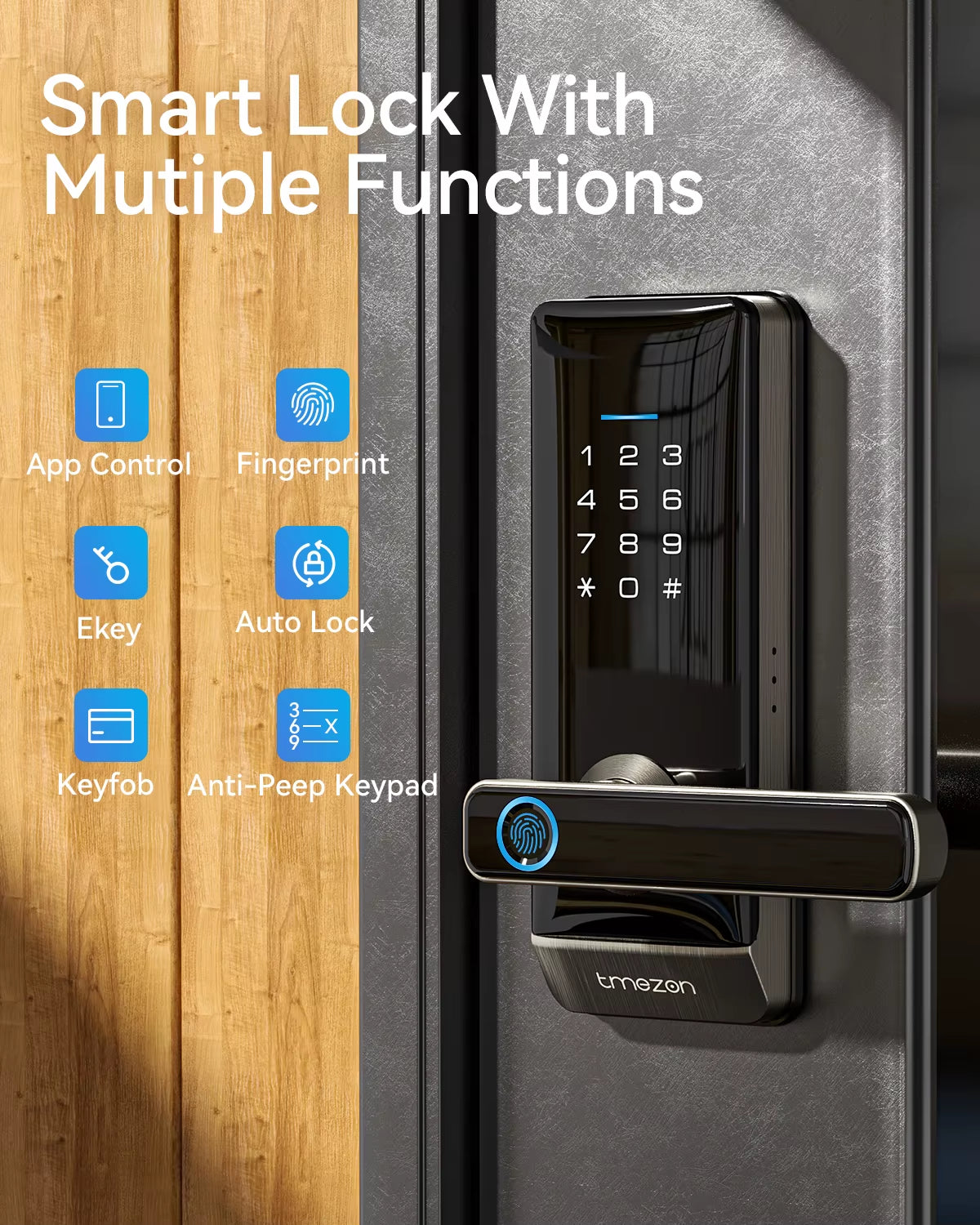 Smart Keyless Door Lock, Fingerprint & Keypad Entry for Home