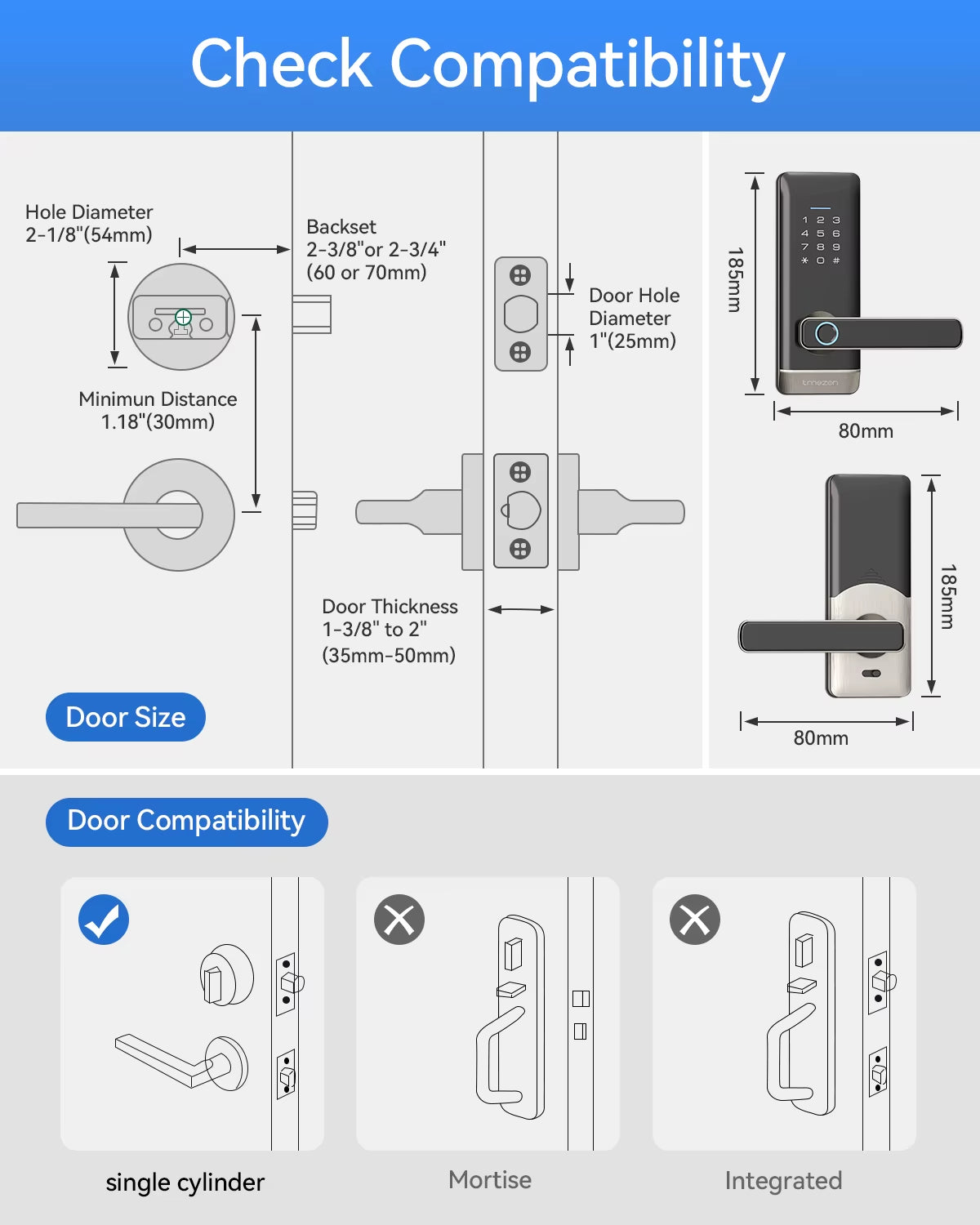 Smart Keyless Door Lock, Fingerprint & Keypad Entry for Home