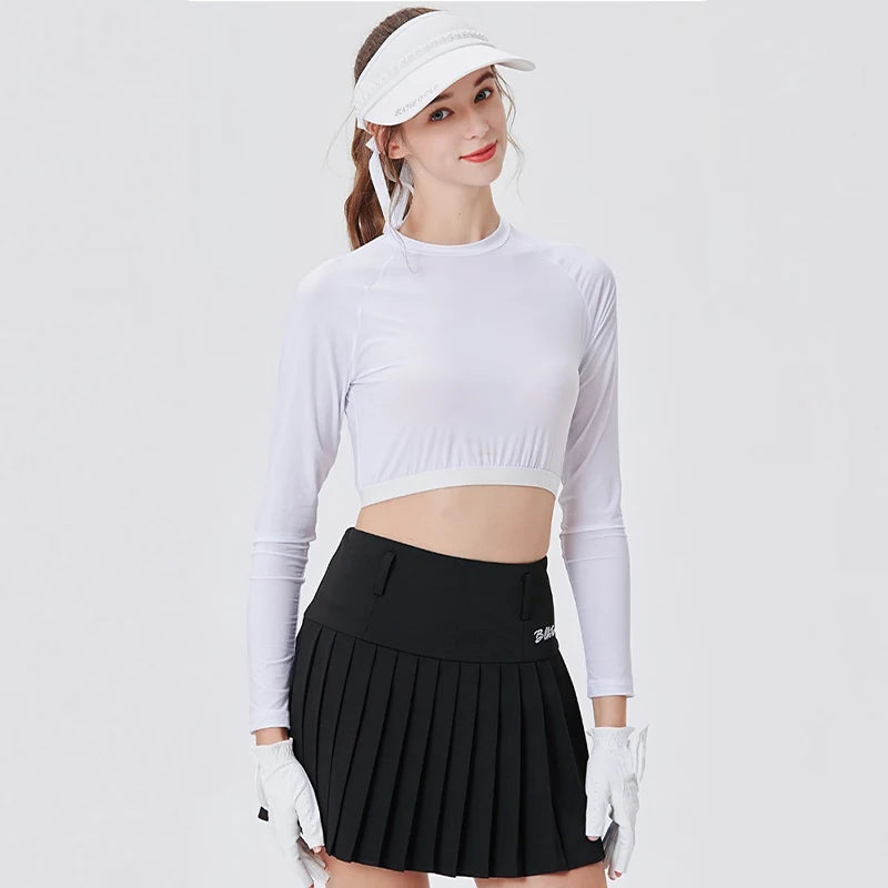 Blktee Summer Golf Clothing Women Sun Protection Golf Shirts Breathable Cropped Tops Underwear Ice Silk Bottoming Shirt UV-proof