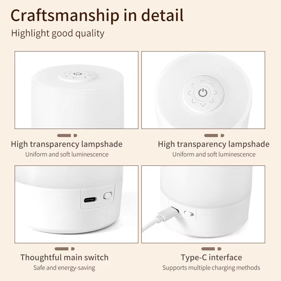 USB LED Touch Night Lamp with Remote, 3 Colors, Rechargeable