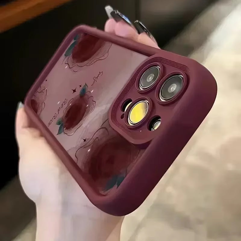 "INS Retro Halo Rose Silicone iPhone Case Shockproof Bumper"