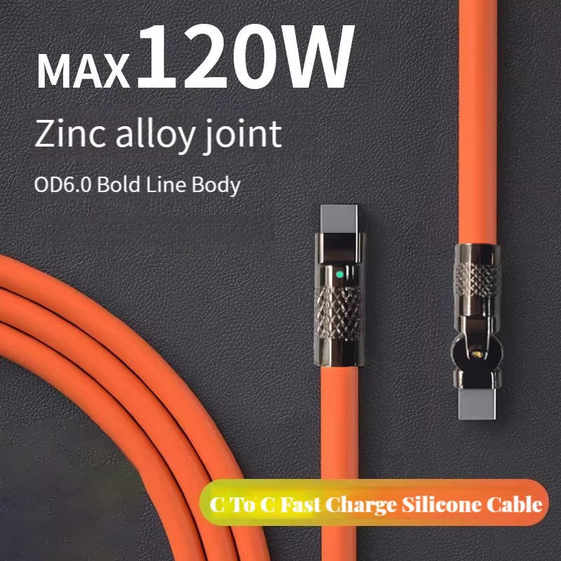 120W 6A Fast Charge Type-C Rotating Elbow Cable (1M/2M)
