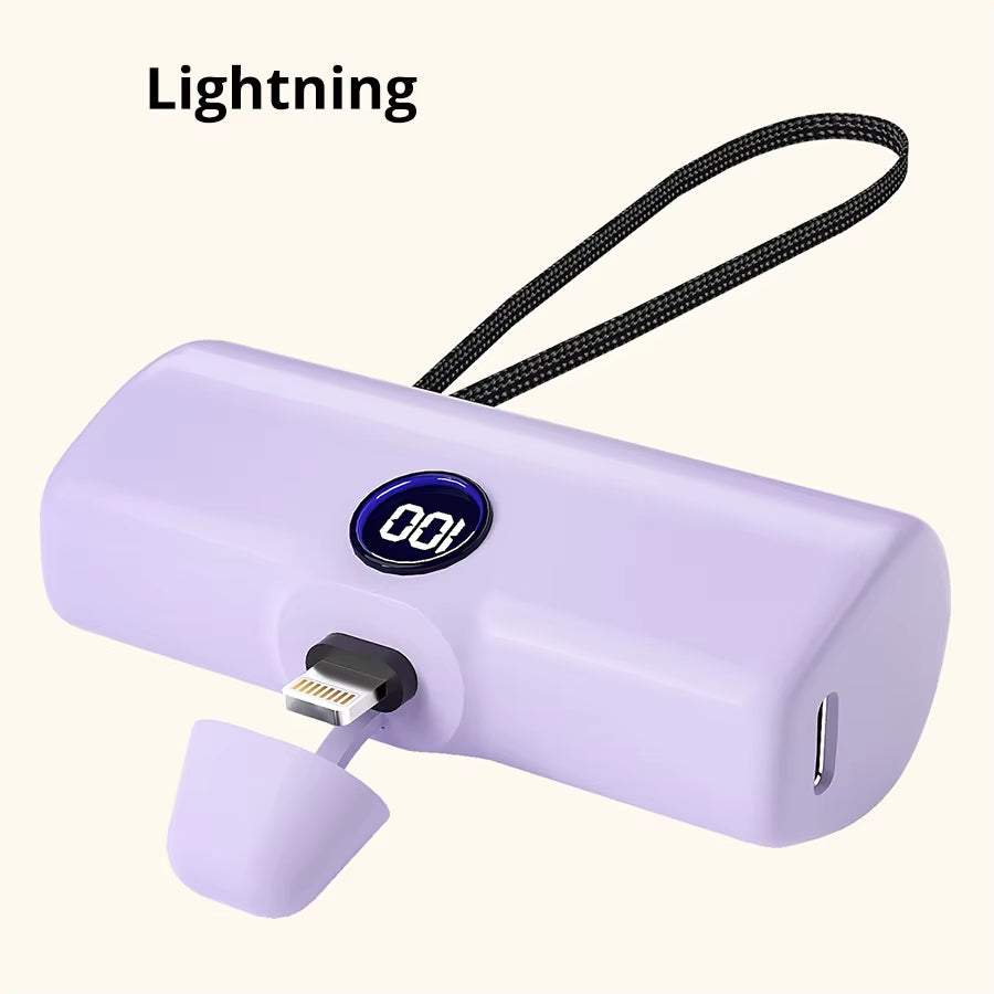 Portable Fast Charger with Built-In Cable for iPhone/Samsung
