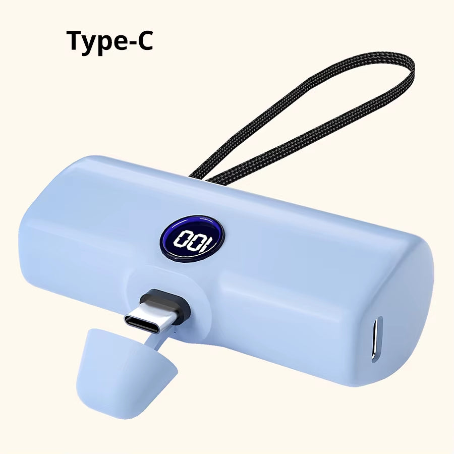 Portable Fast Charger with Built-In Cable for iPhone/Samsung