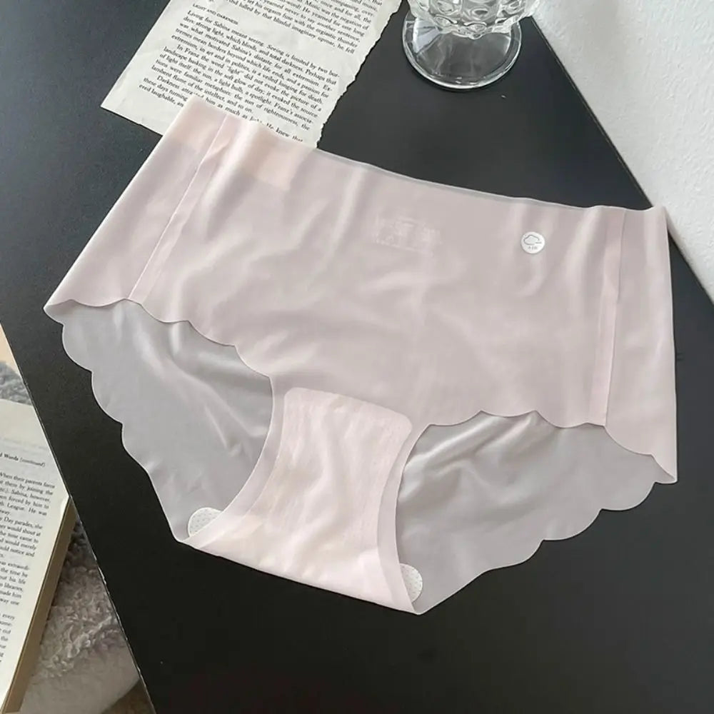 Breathable Solid Color Ice Silk Panties Ultra Thin Soft Middle Waist Briefs Cotton Crotch Underwear Seamless Lingerie Daily