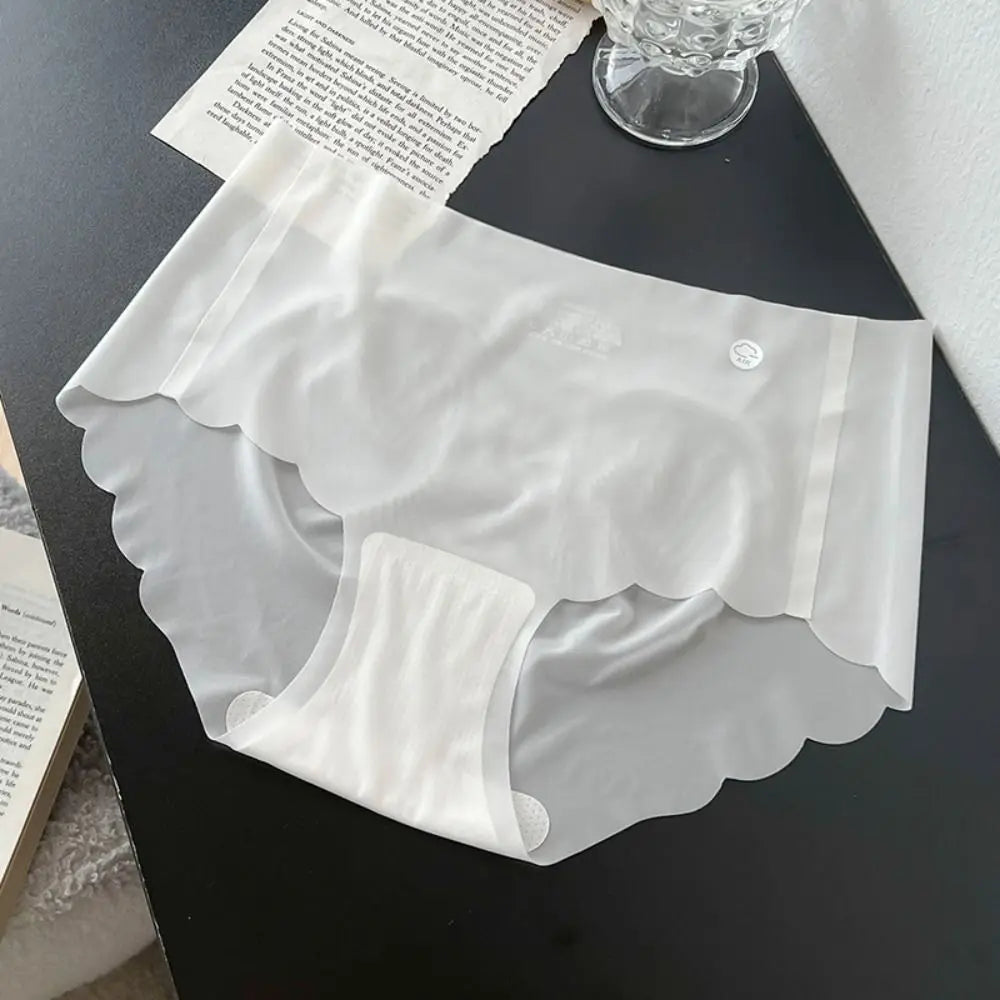 Breathable Solid Color Ice Silk Panties Ultra Thin Soft Middle Waist Briefs Cotton Crotch Underwear Seamless Lingerie Daily