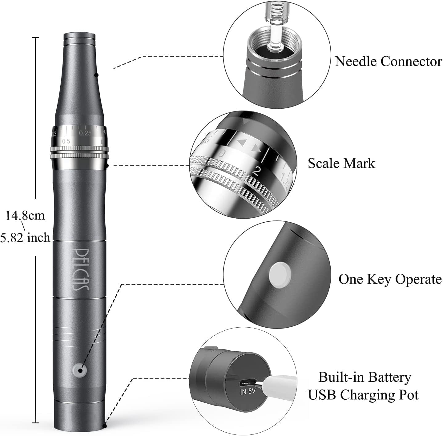 Electric Beauty Pen Kit with 24Pcs Cartridges, Grey