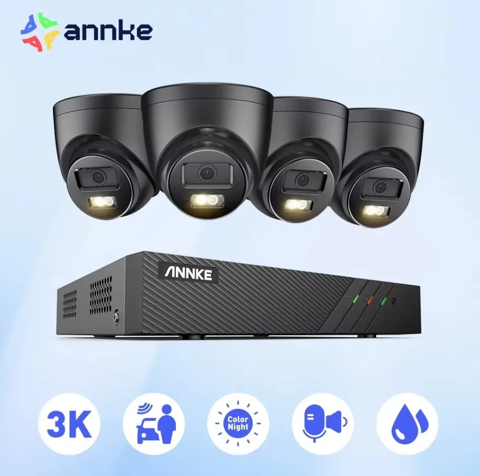 3K 6MP POE Security Camera System with 8CH NVR & Dual Lights