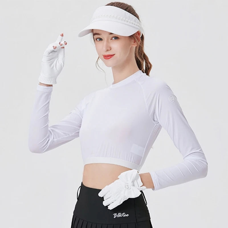 Blktee Summer Golf Clothing Women Sun Protection Golf Shirts Breathable Cropped Tops Underwear Ice Silk Bottoming Shirt UV-proof