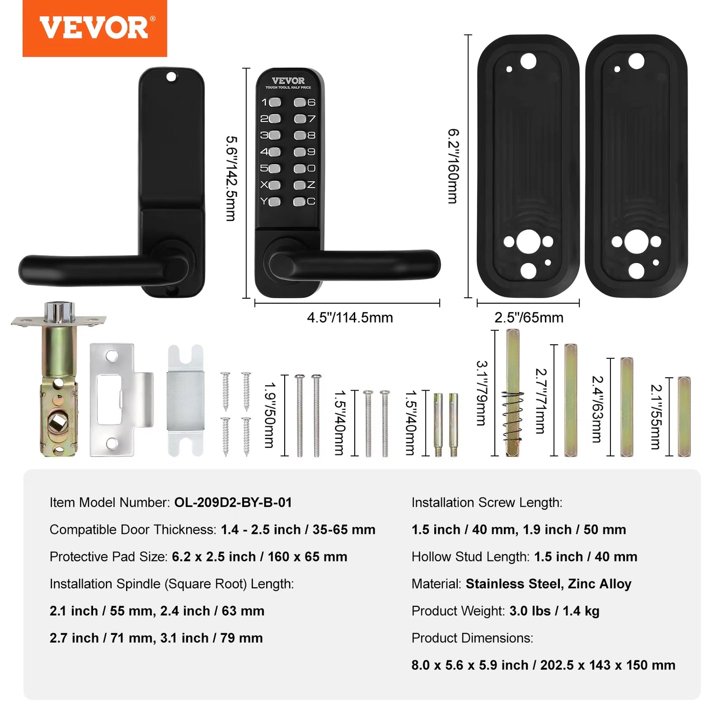 VEVOR Mechanical Keyless Entry Lock - 14 Digit Keypad & Handle