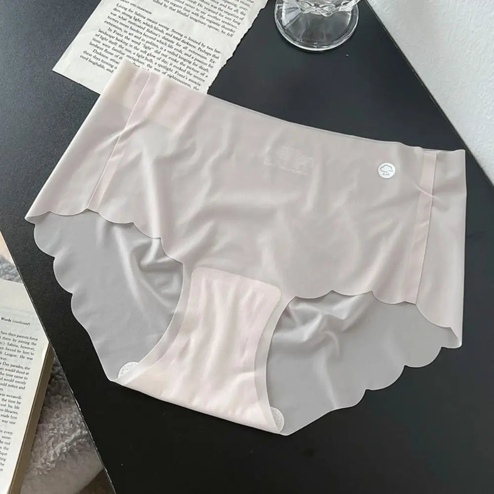 Breathable Solid Color Ice Silk Panties Ultra Thin Soft Middle Waist Briefs Cotton Crotch Underwear Seamless Lingerie Daily