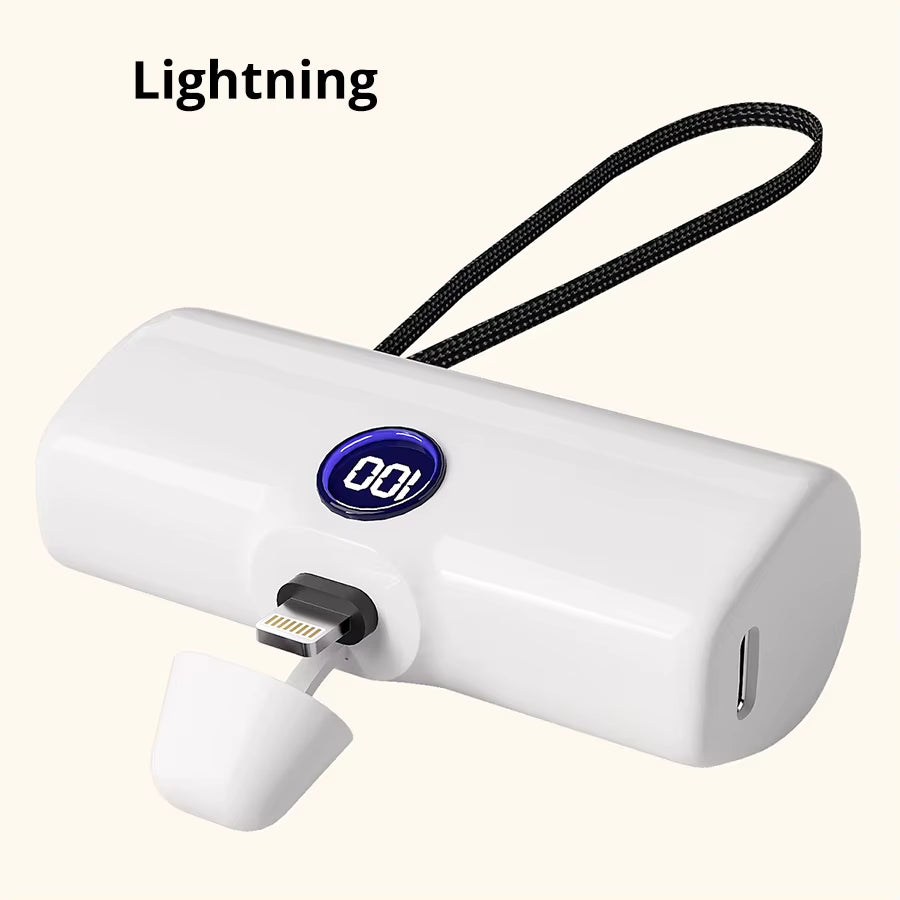 Portable Fast Charger with Built-In Cable for iPhone/Samsung