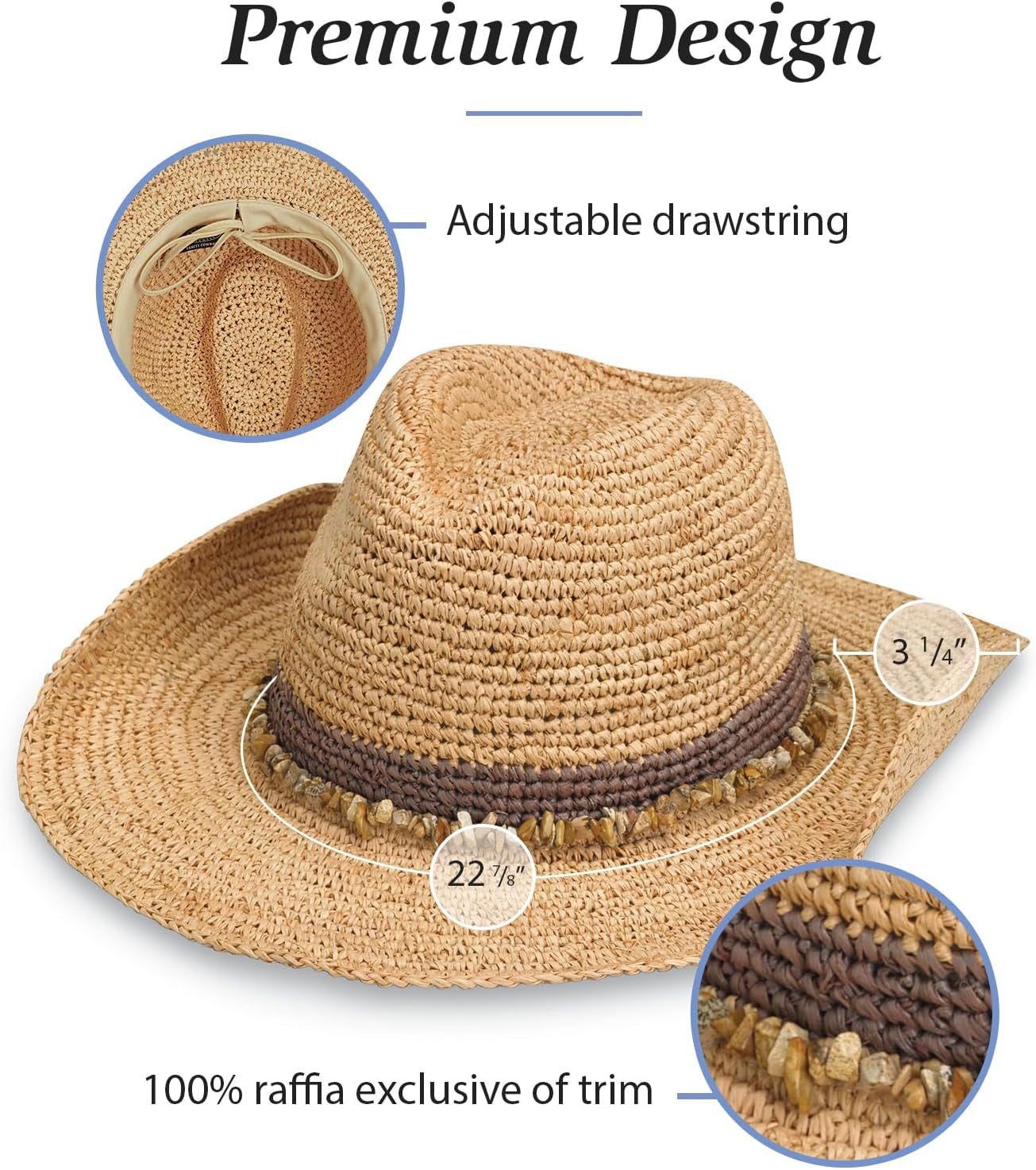 Women's Tahiti Cowboy Straw Sun Hat - Wide Brim & Adjustable