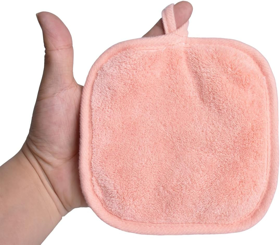 Reusable Microfiber Makeup Remover Pads - Soft Facial Cleansing Cloths for Face, Eyes, and Lips - 12 Pack (Coral)