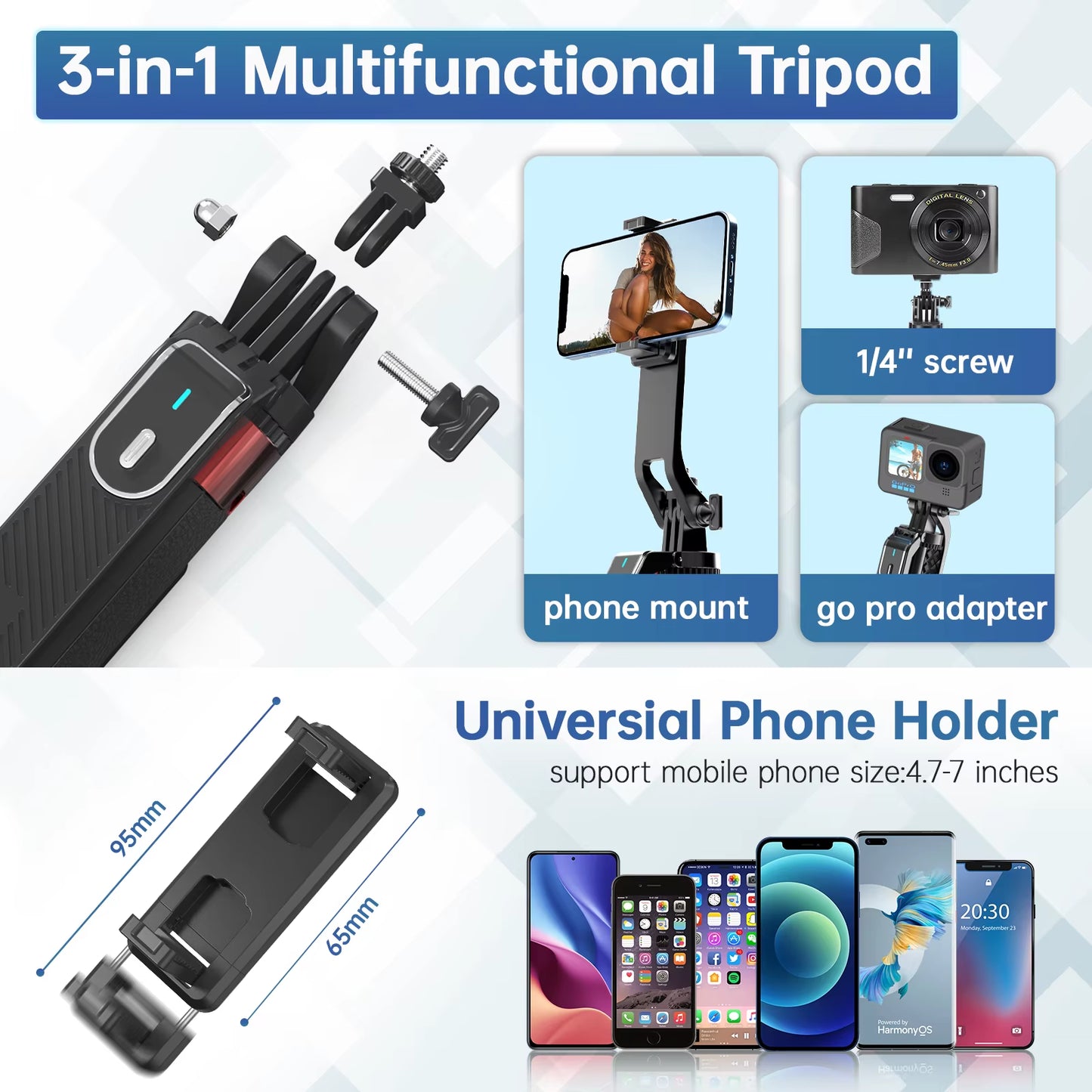 MA09 1.8M Selfie Stick Tripod with Remote for iPhone & Android