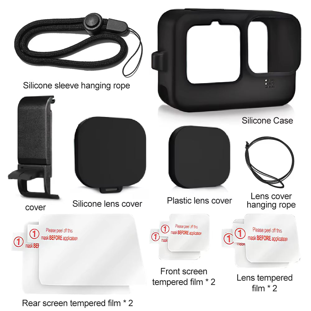 "Silicone Case & Tempered Glass for GoPro Hero 11/10/9"