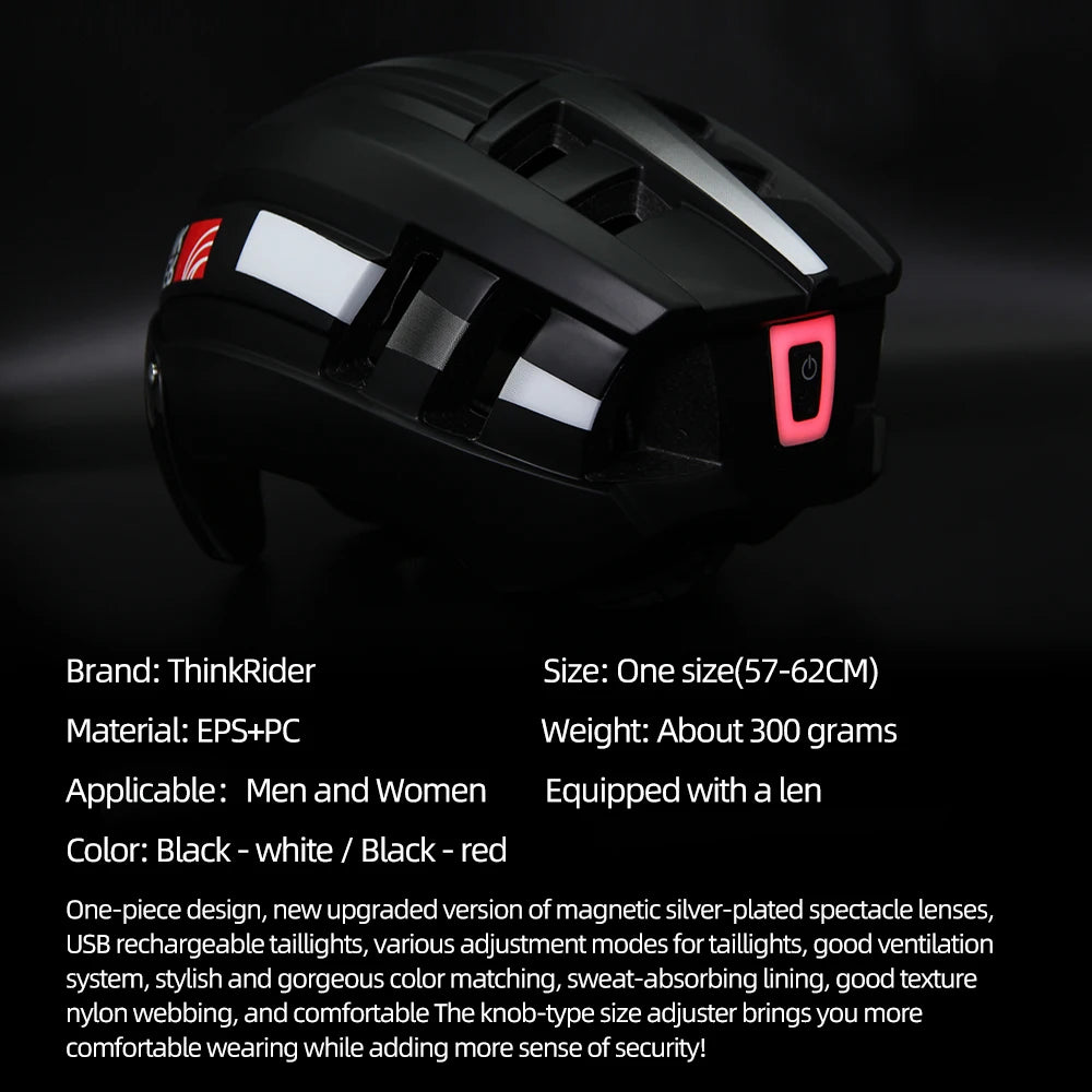 LED Bike Helmet with Magnetic Goggles & Taillight – Safety Helmet for Road & MTB Cycling