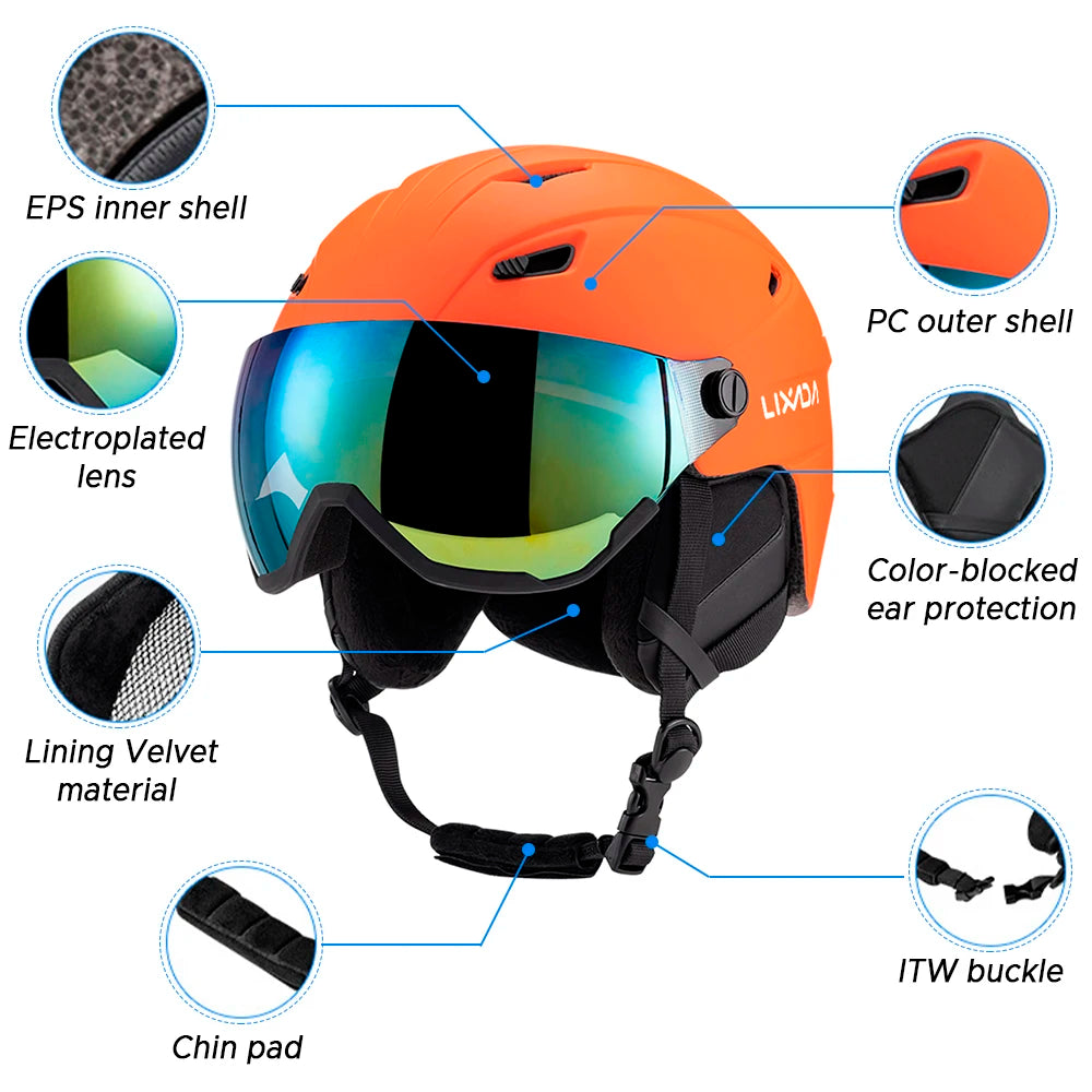 LIXADA Integrated Ski Helmet for Men & Women – Snowboard Helmet with Removable Visor & Goggles