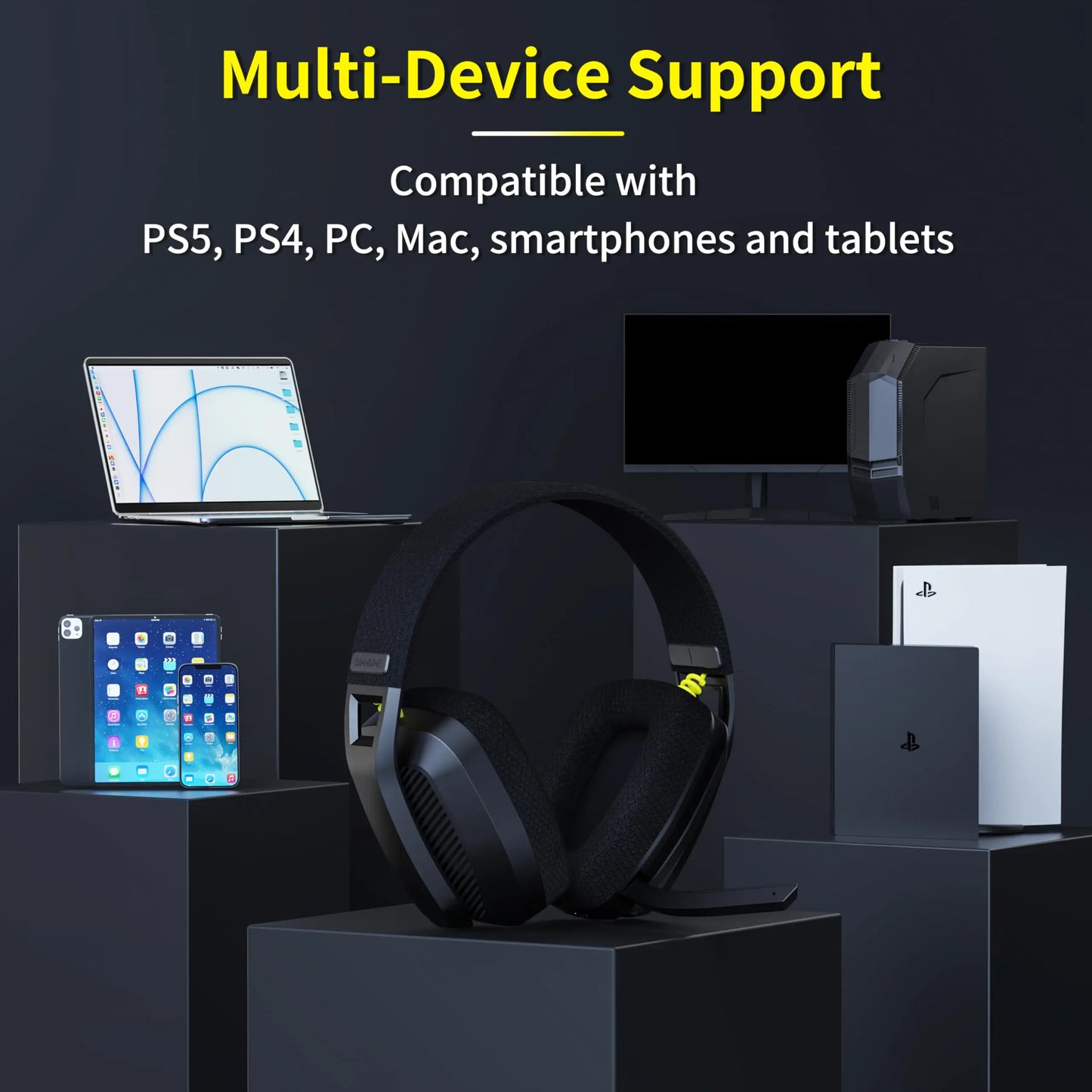 BINNUNE BW06 Wireless Gaming Headset with Mic for PS5/PC