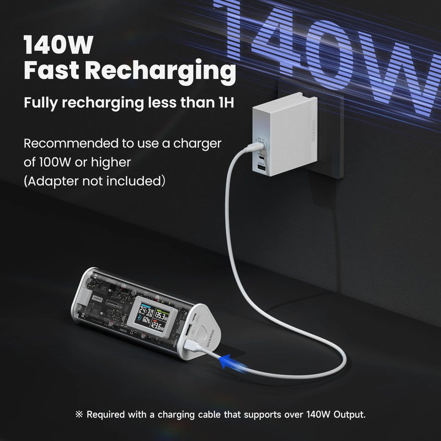 Shargeek 170W Power Bank 24000mAh with Smart Display