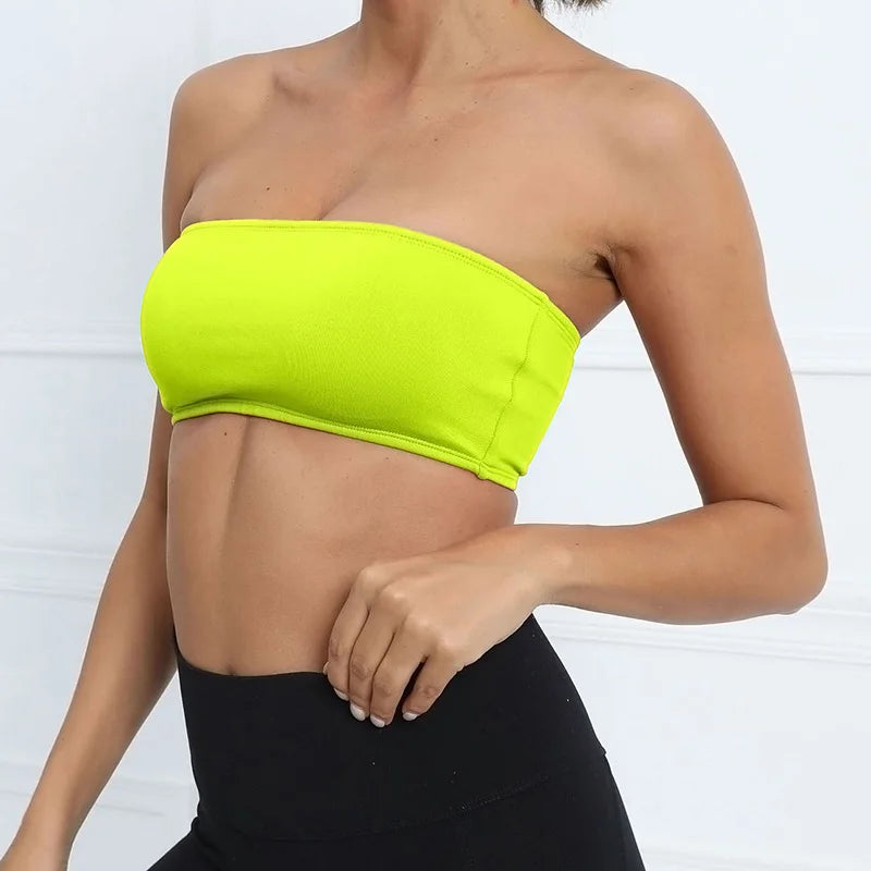 Strapless Sports Bra Women Padded Tube Tops Breathable Wrapped Chest Underwear Yoga Bra