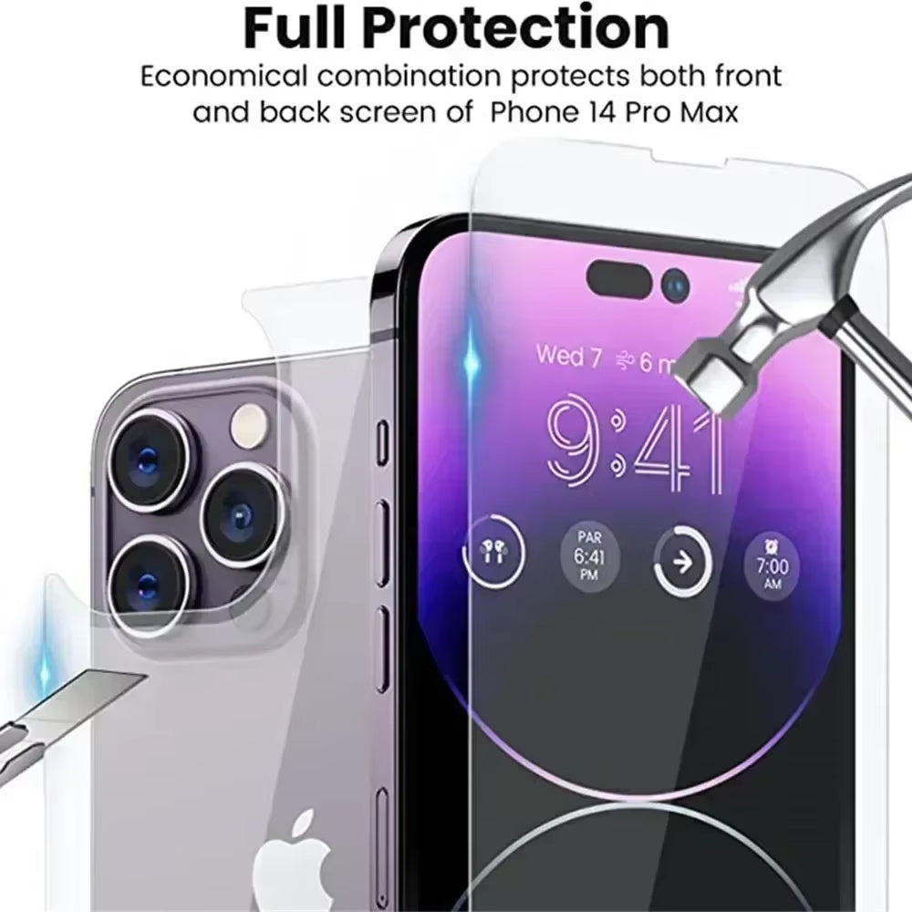 "Front & Back Tempered Glass Screen Protector for iPhone 14-11"