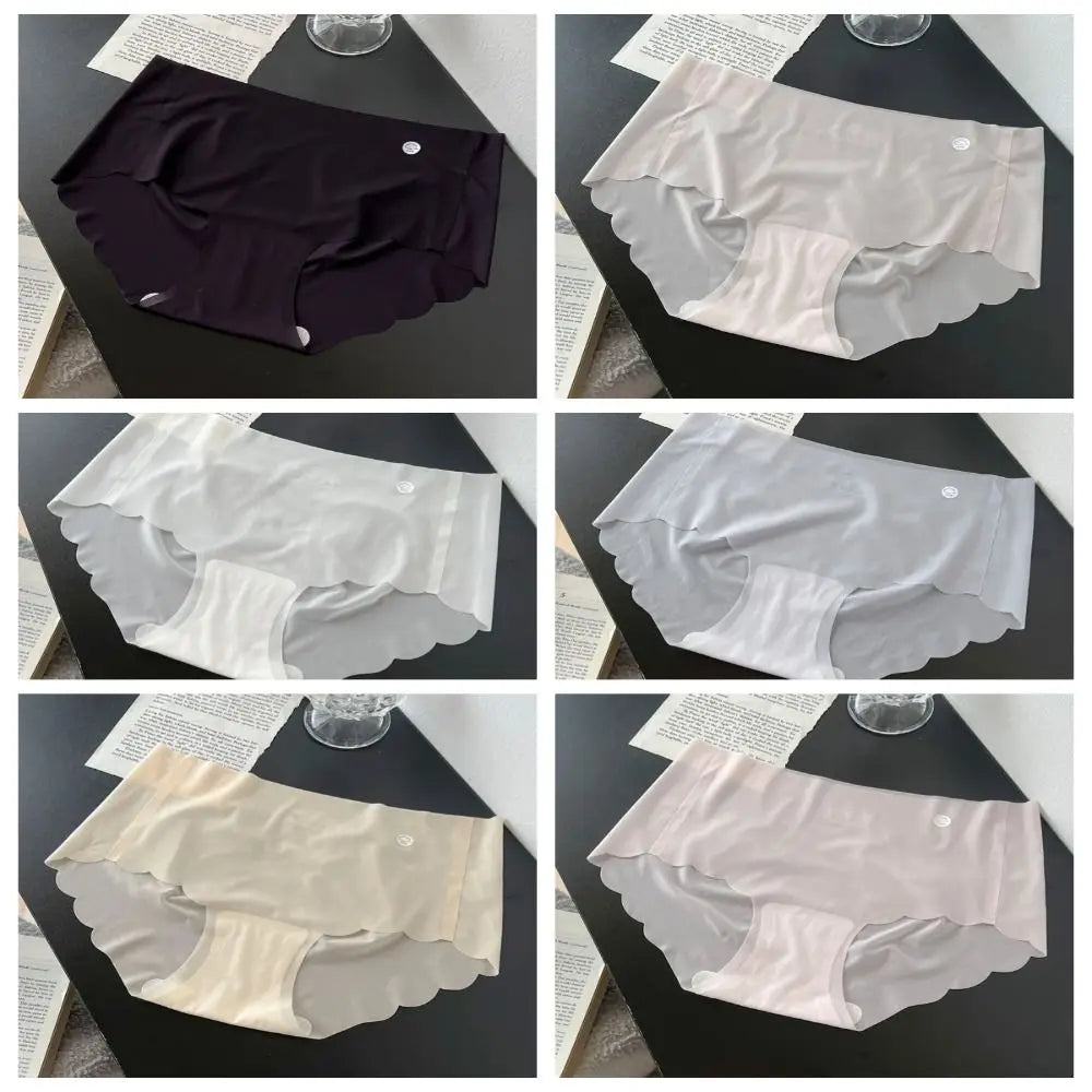 Breathable Solid Color Ice Silk Panties Ultra Thin Soft Middle Waist Briefs Cotton Crotch Underwear Seamless Lingerie Daily