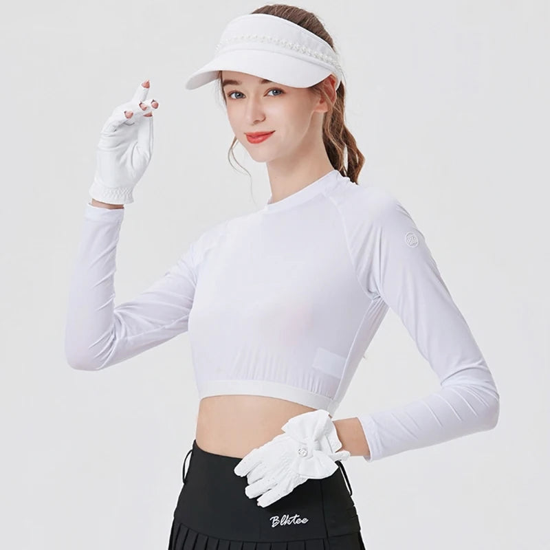 Blktee Summer Golf Clothing Women Sun Protection Golf Shirts Breathable Cropped Tops Underwear Ice Silk Bottoming Shirt UV-proof