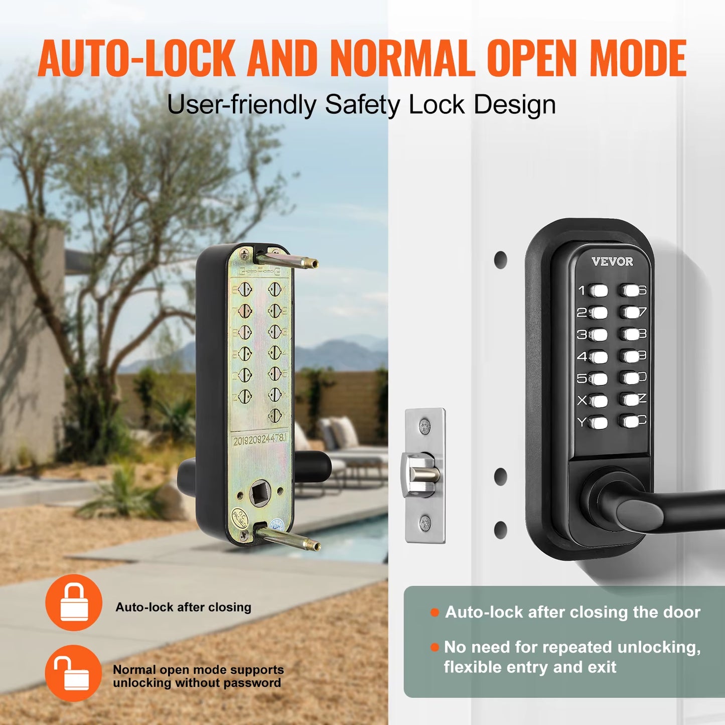 VEVOR Mechanical Keyless Entry Lock - 14 Digit Keypad & Handle