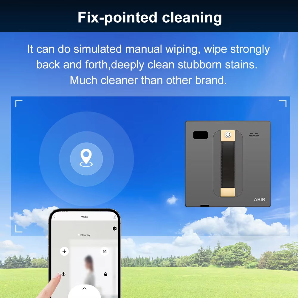 Robot Window Cleaner Wd8,Dual Water Spray,Smart Memory,High Vacuum Suction, Laser Sensor, Home Wall Glass Cleaning Robot
