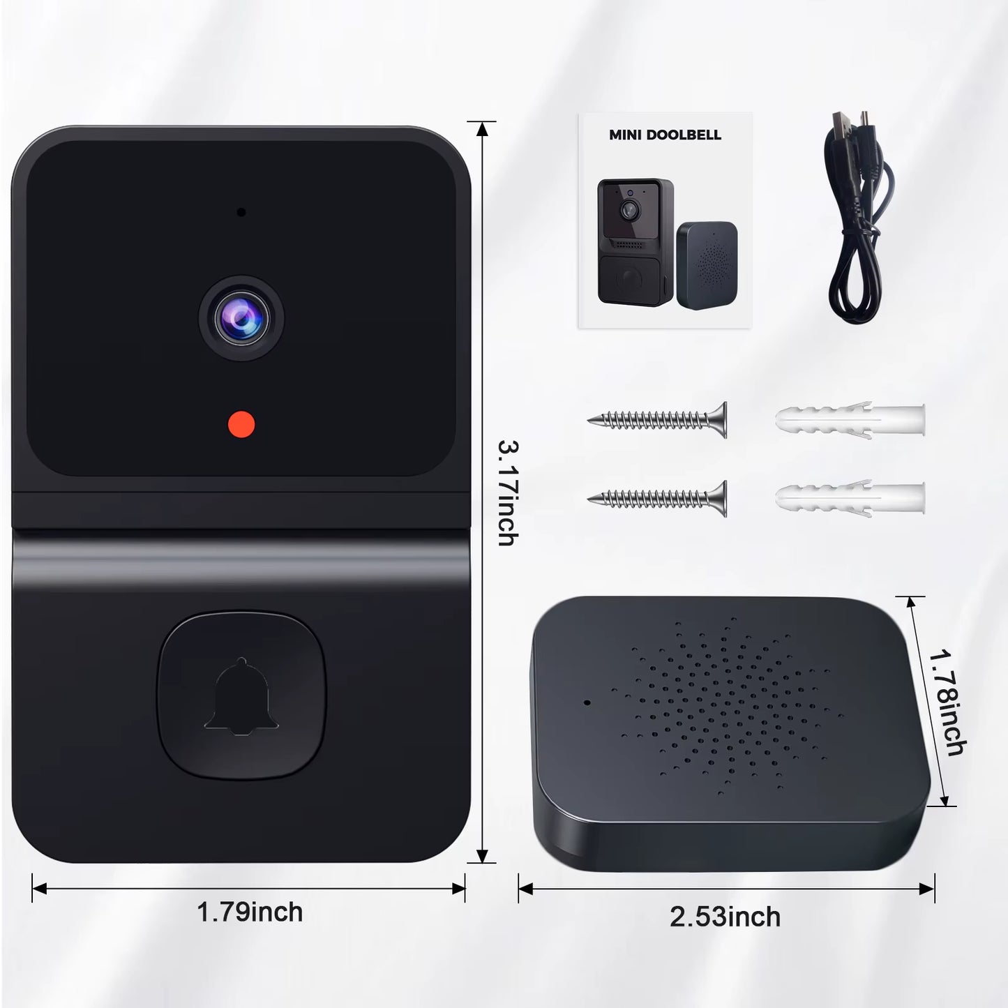 Smart Video Doorbell WiFi Tuya Wireless, 2-Way Voice Call