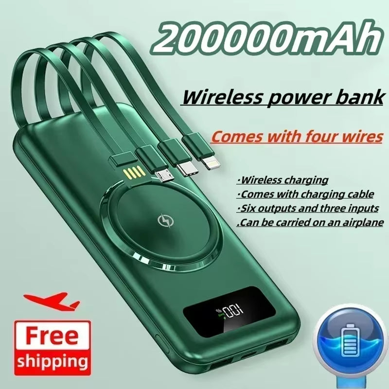 200000mAh Wireless Power Bank Fast Charging for Apple/Samsung