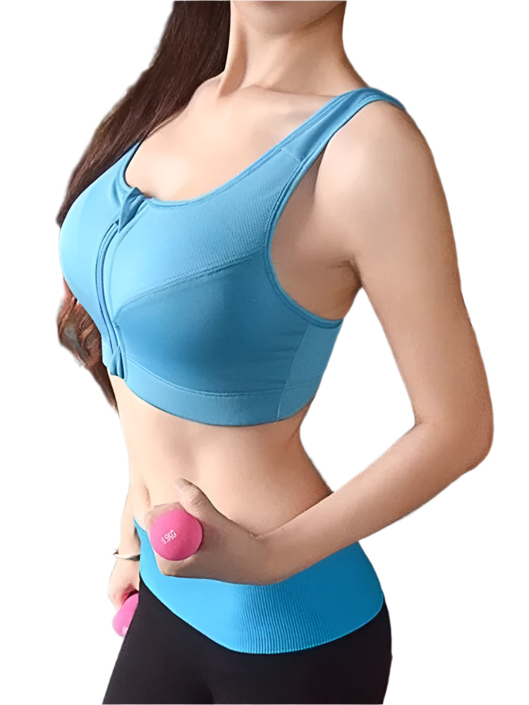 Women's High-Support Sports Bra – Front Zipper Push-Up Gym & Yoga Bra with Adjustable Straps