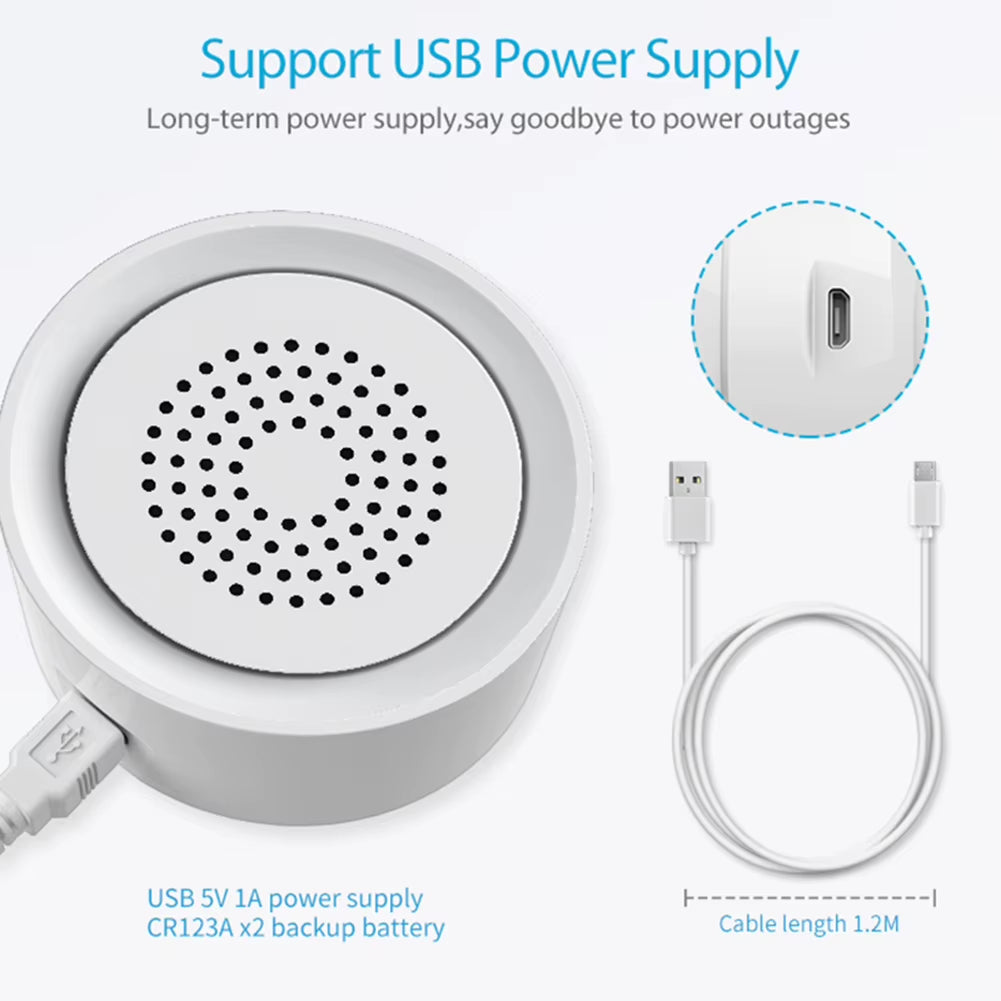 Tuya Smart Siren Alarm Sensor with Sound & Light, USB Power