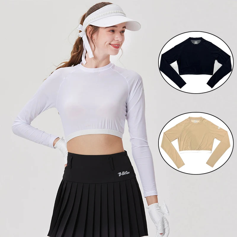 Blktee Summer Golf Clothing Women Sun Protection Golf Shirts Breathable Cropped Tops Underwear Ice Silk Bottoming Shirt UV-proof