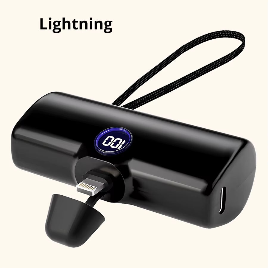 Portable Fast Charger with Built-In Cable for iPhone/Samsung