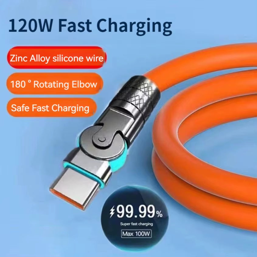 120W 6A Fast Charge Type-C Rotating Elbow Cable (1M/2M)