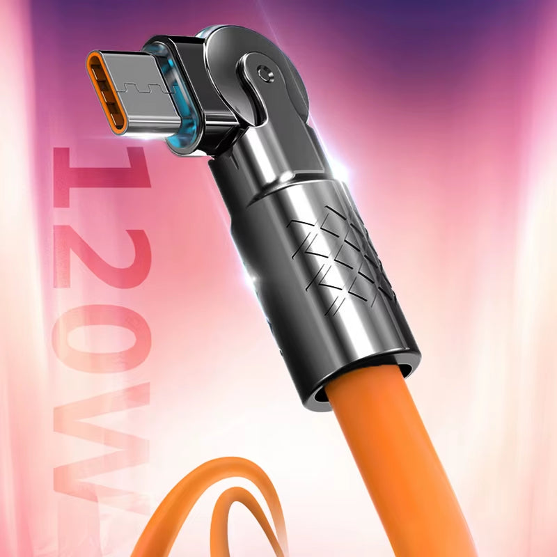 120W 6A Fast Charge Type-C Rotating Elbow Cable (1M/2M)