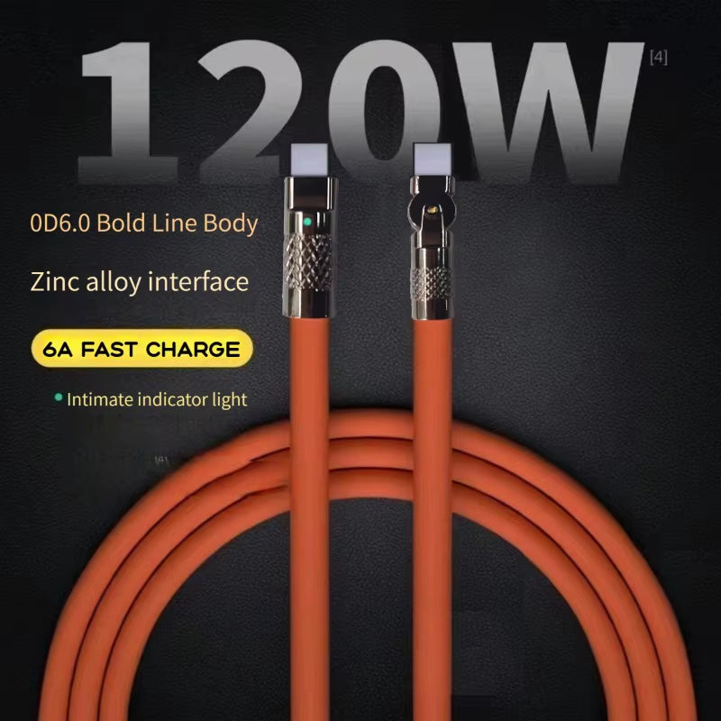 120W 6A Fast Charge Type-C Rotating Elbow Cable (1M/2M)